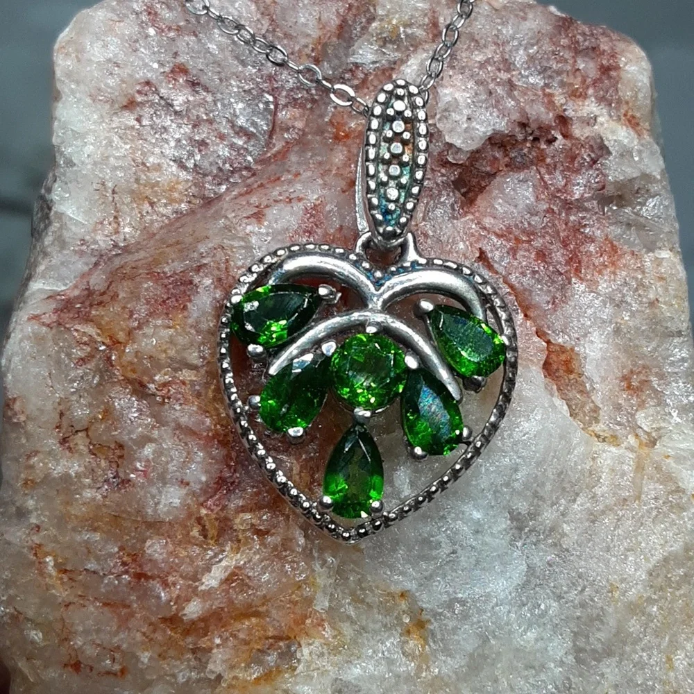 925 Genuine Chrome Diopside Heart Pendant And Chain. Price Is Firm. - Picture 5 of 8